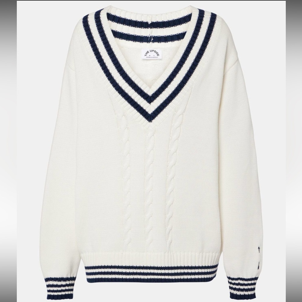 The Upside Louie Cotton V-Neck Sweater White and Black